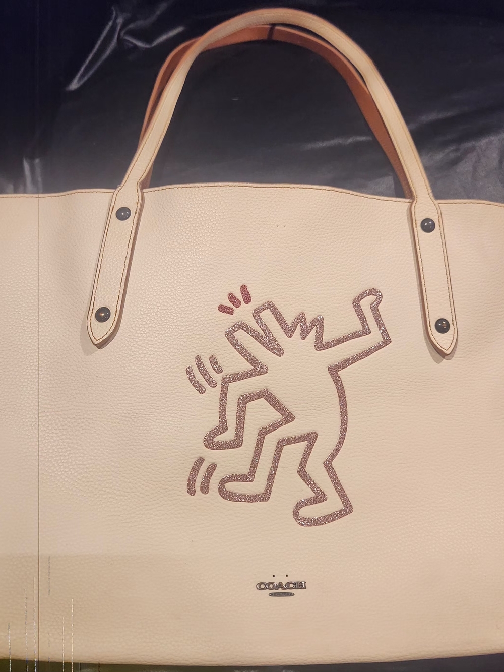 Coach Cream Tote with Glitter Dance Graphic